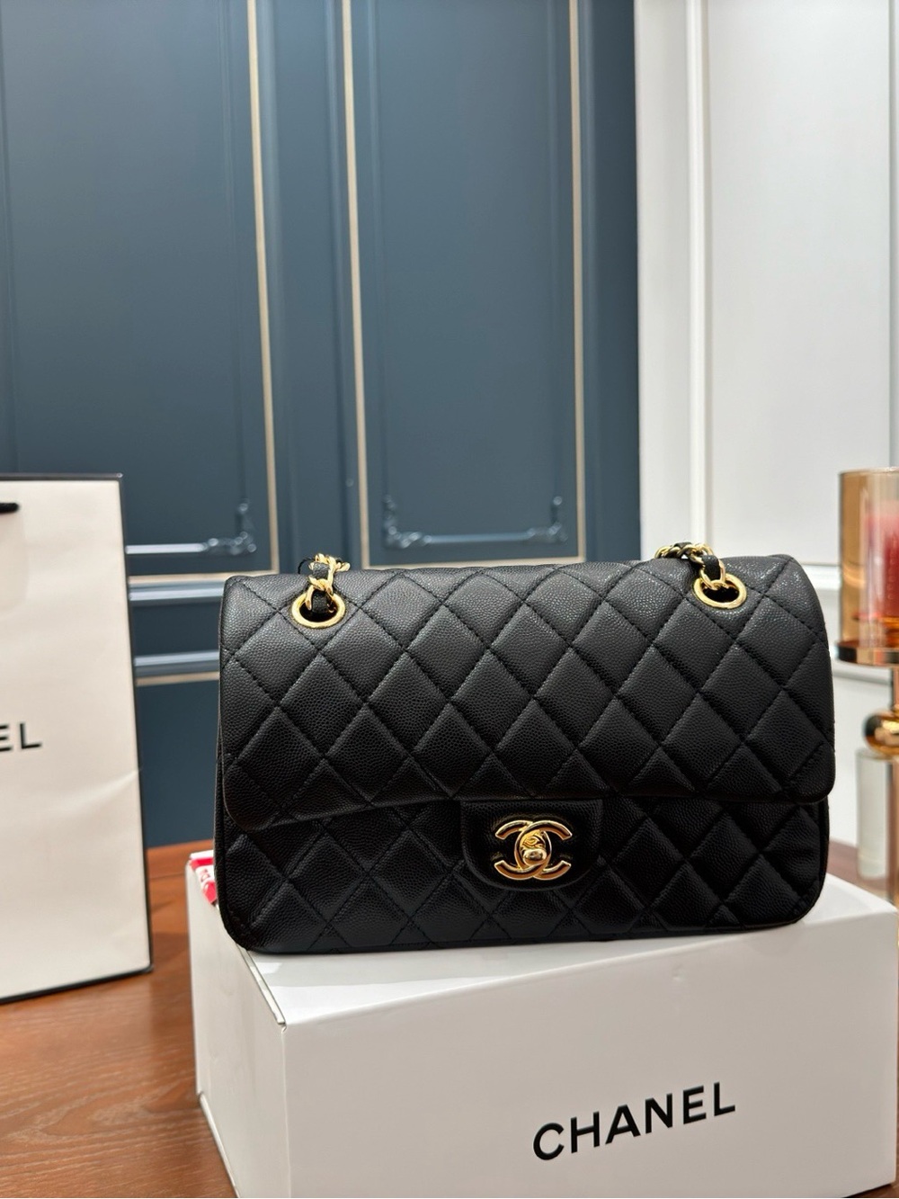CHANEL Classic Flap Medium Black Caviar Gold Hardware